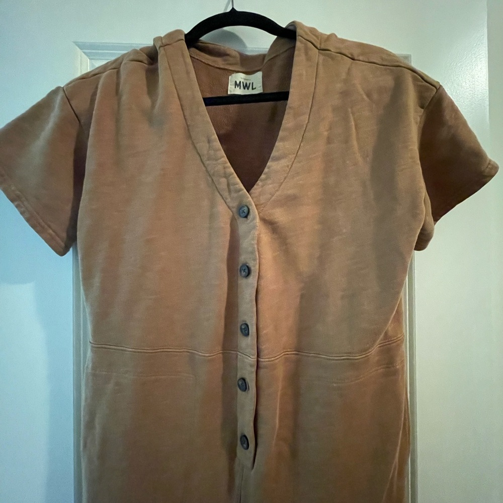 Madewell Short-Sleeve Button-Front Jumpsuit in Warm Brown